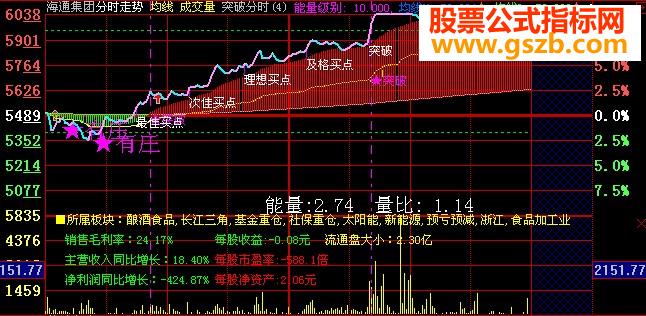 发一个最新分时主图:突破(划线）+买点+有庄